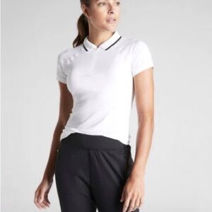 Athleta Momentum Seamless Polo Tee Size L White Short Sleeve Tennis Shirt Preppy